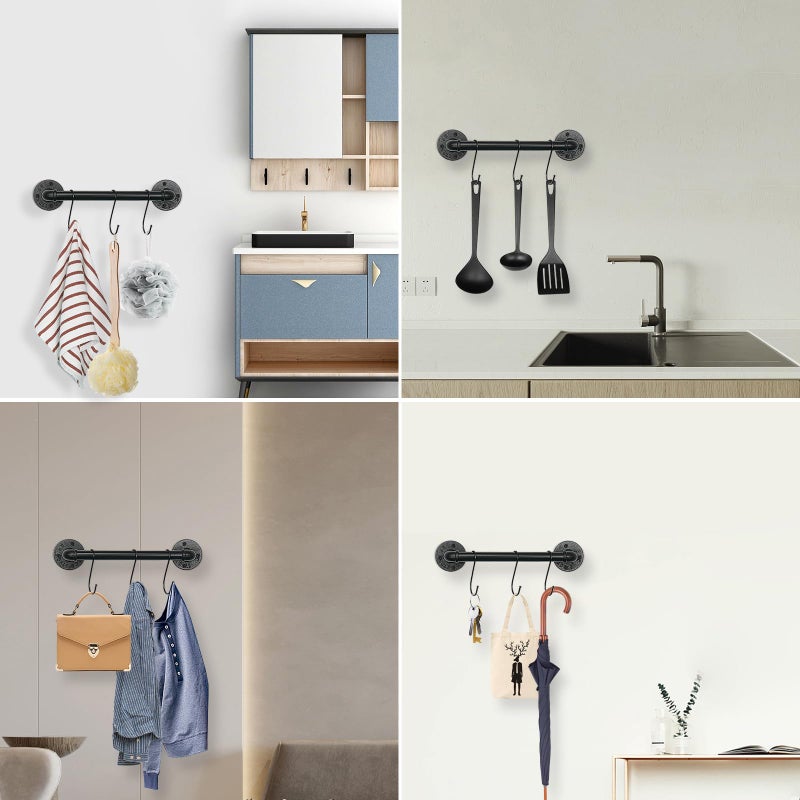 Livabber Industrial Pipe Towel Bar  Rustic Iron Decor Bathroom Hardware Towel Holder Accessory  Heavy Duty Wall Mounted Bath Towel Rack Black (12 Inch) - Image 4